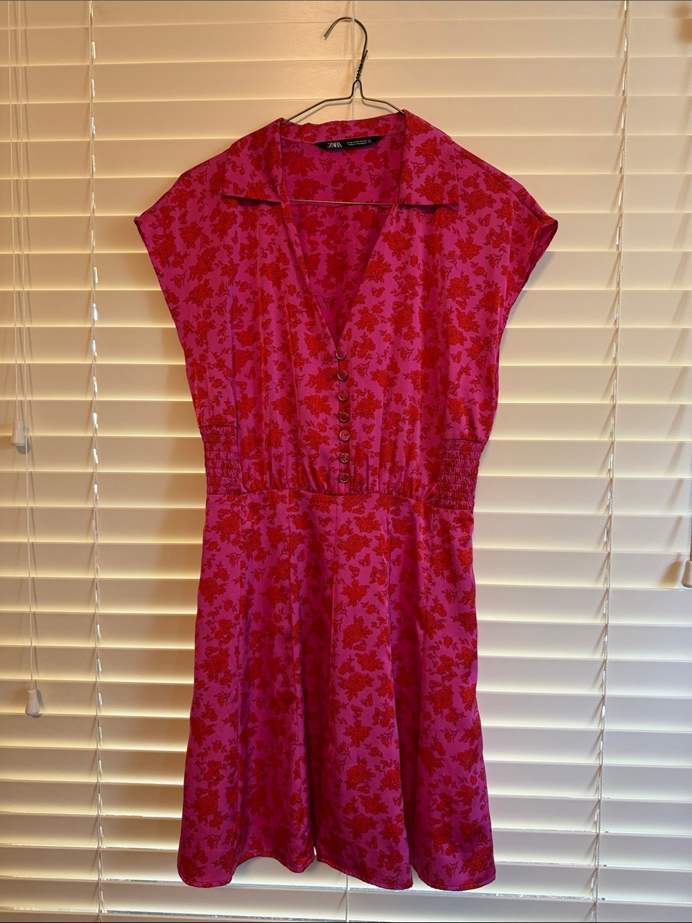Zara Fuchsia Floral Button-Front Mini Dress